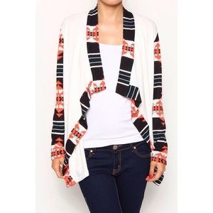 NWT Aztec tribal draped open wrap white cardigan